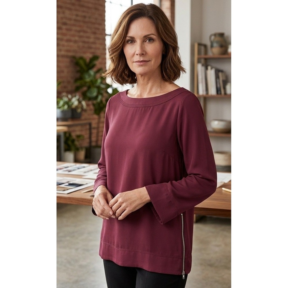 Soft Surroundings Boat Neck Side Zip Long Sleeve Top Women's L Vacation Tunic
